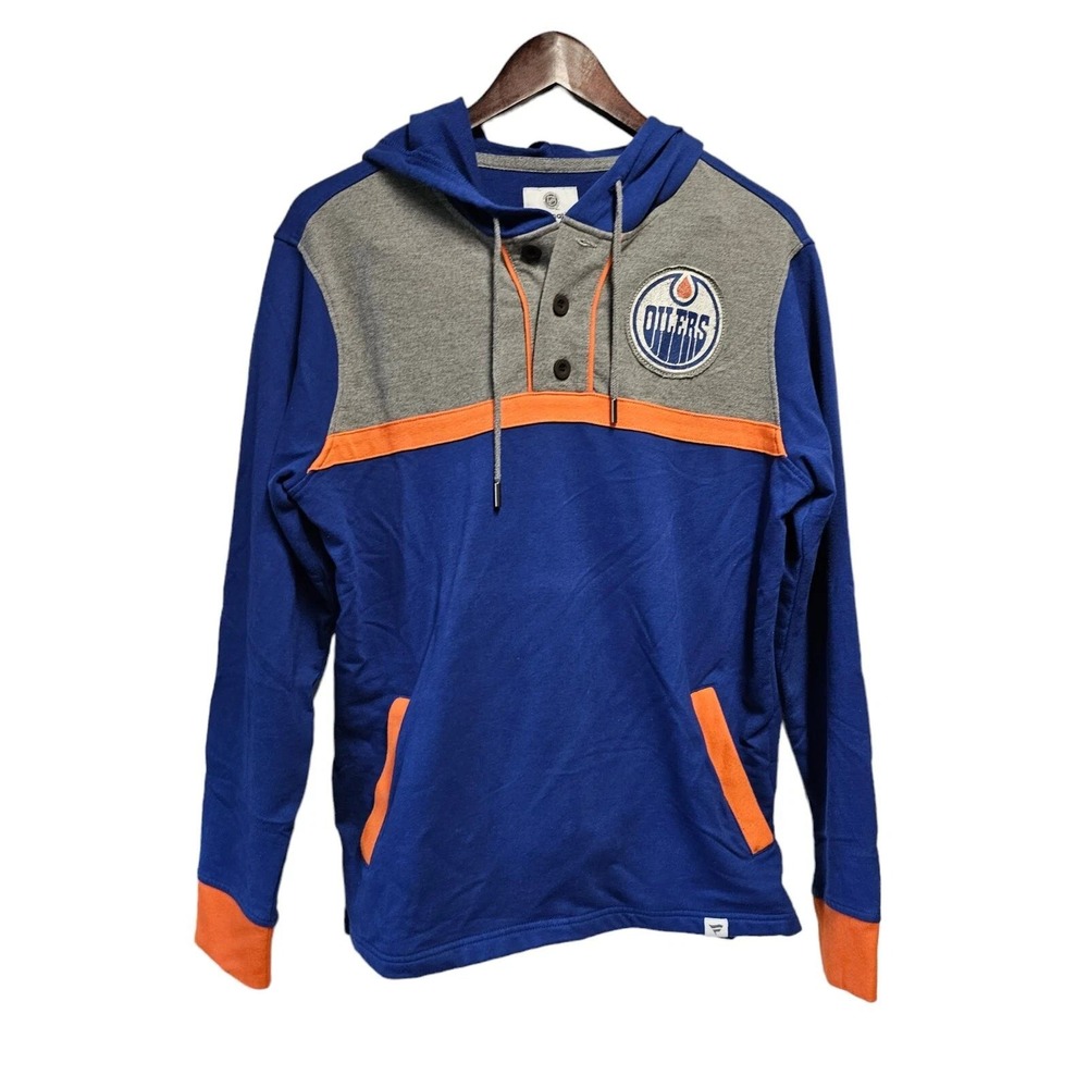 Edmonton Oilers Hooded Shirt Retro Long Sleeve Orange Blue M/M Adult‎